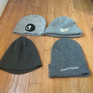 4 grey beanie caps
